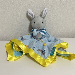 Goodnight Moon Bunny Security Blanket Lovey Lovie Blankie Blue Satin Trim